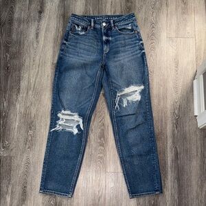 American Eagle Outfitters Boyfriend Jeans in Dark Blue with Distressed Knees